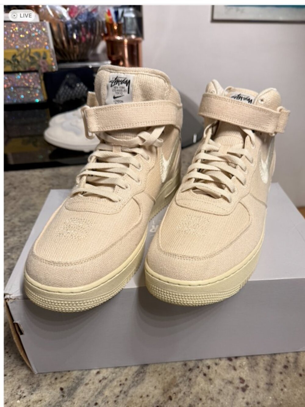 New Stussy Air Force 1 Mid Fossil Hemp Mens Size 14 DJ7841-200